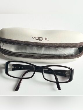 Vogue Vintage Rectangle Eyeglass Frames Burgundy Silver Rhinestone With Case